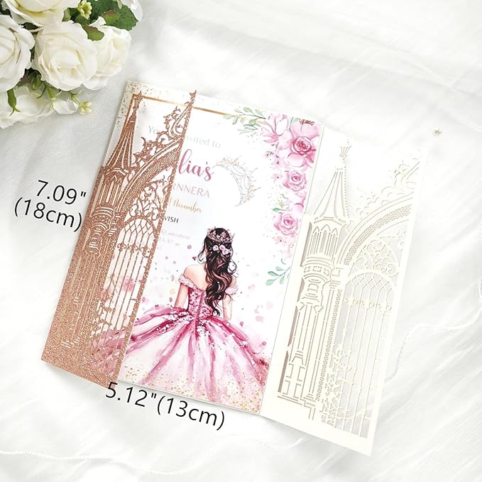 20PCS Laser Cut Wedding Invitations, Wedding Invitation Card Pocket, Quince - Image 6