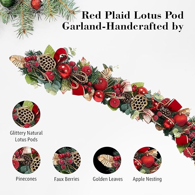 5 ft Christmas Garland for Mantle for Stairs Railing, for Table No Light - Image 4