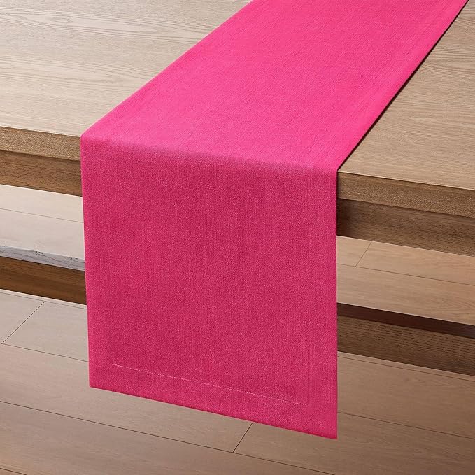ZeeMart Linen Textured Border Table Runner, 14 x 60 Inch Hot Pink, Farmhouse - Image 7