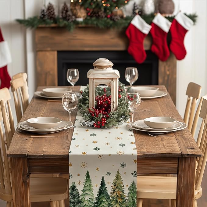 GEEORY Christmas Table Runner 13x120 Inch, Xmas Tees Snowflakes Holiday - Image 3
