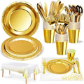 141 Pieces Gold Party Supplies, Party Dinnerware Sets Include Paper Plates by Nkaiso