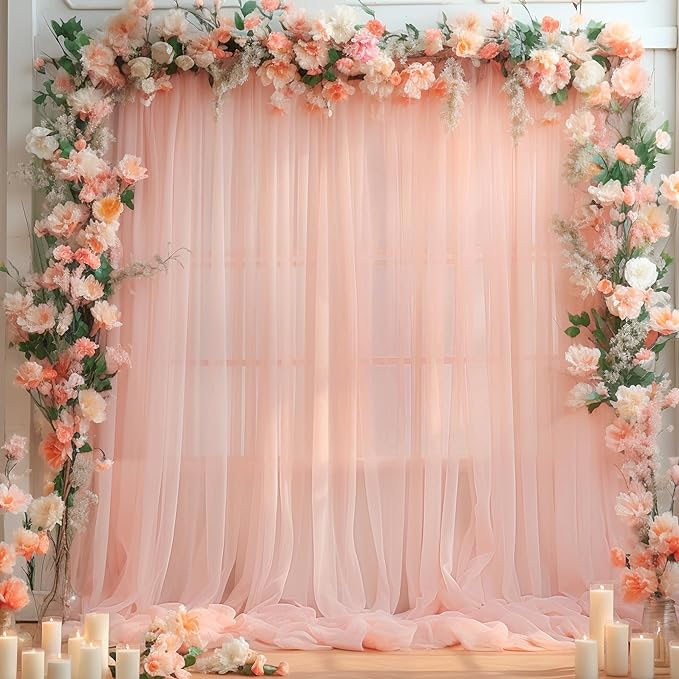20x10 Peach Tulle Backdrop Curtains by WishCare