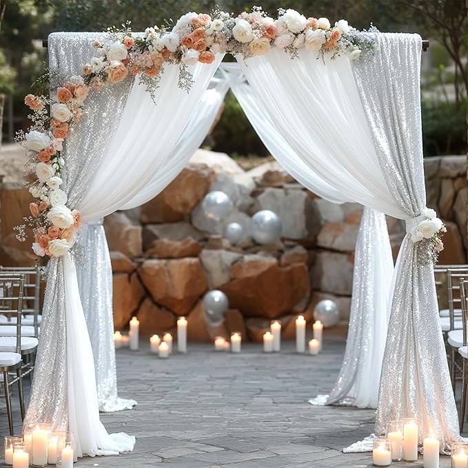 Wedding Arch Draping Fabric, 1 Panel 28" x19ft White Arch Drapes & 1 Panel 16" - Image 5