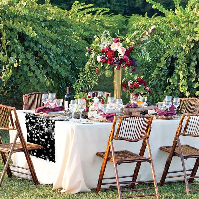 VHH Sequin Table Runner 12 x 108 inches Black Table Runner, Glitter Runner - Image 6
