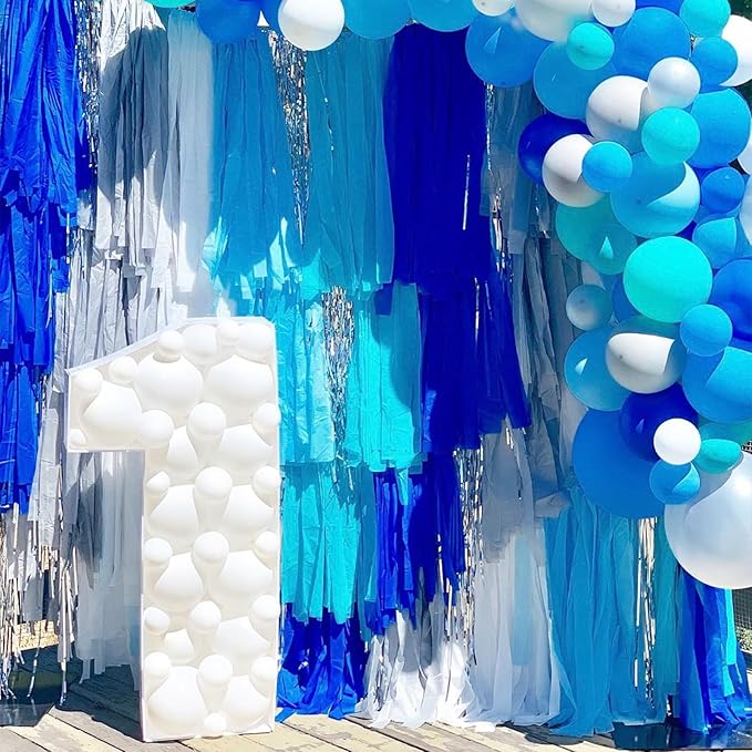 PartyWoo Light Blue Crepe Paper Streamers 4pcs 328ft Pack of Slate Blue Beige - Image 2