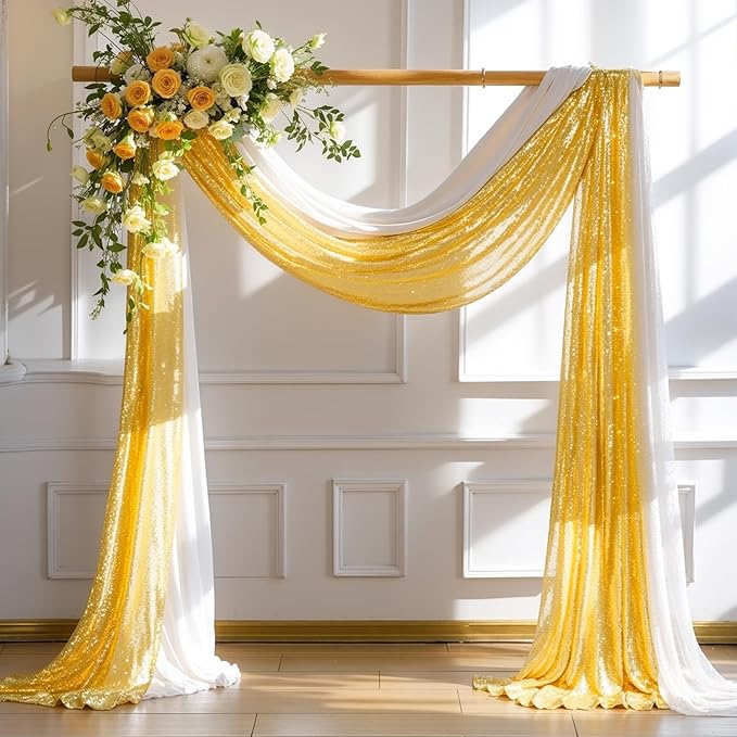 Wedding Arch Draping Fabric, 1 Panel 28" x19ft White Arch Drapes & 1 Panel 16" by Partisky