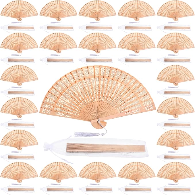 Qunclay 60Pcs Wooden Hand Fans Folding Wedding Fans by Qunclay