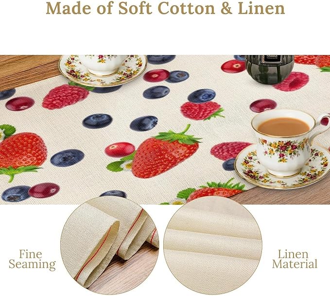 Strawberry Table Runner Spring Summer Fruit Wild Berry Forest Garden Dinner - Image 5