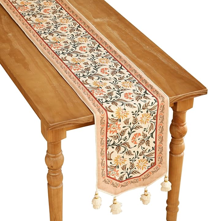 ISAENNE Designer French Elegant Linen Table Runner 87 Inches Long, Farmhouse by Isaennehomedecoration