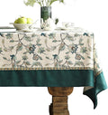 patdrea Designer Green Linen Long Rectangle Tablecloth, Vintage Floral Pattern by Welcometopatdrea