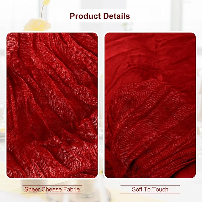 6 Pack Burgundy Cheesecloth Table Runner 35x120 Inch 10Ft Rustic Gauze Cheese - Image 3