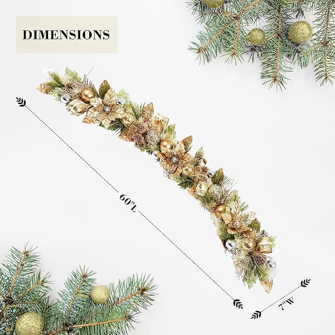 5 ft Christmas Garland for Mantle Unlit Garland for Stairs Railing, for Table - Image 3