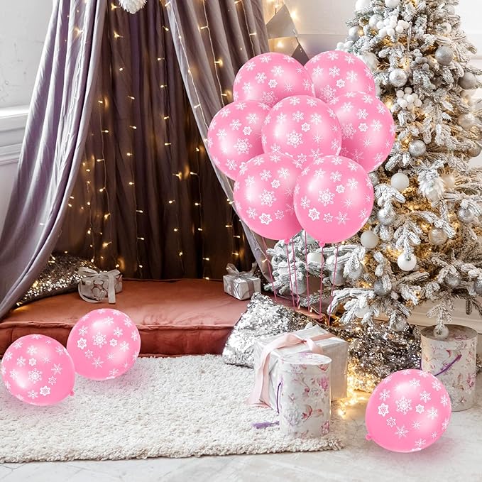 Skylety 40 Pieces Snowflake Balloons Bulk Winter Transparent Snowflake Latex - Image 5