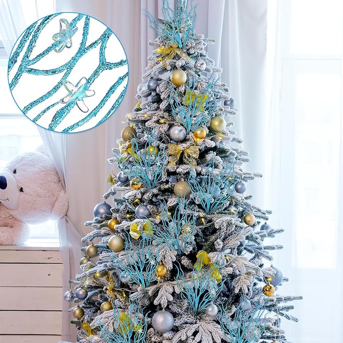 8 Pcs Blue Coastal Ornaments for Christmas Tree Artificial 15.7inch Glitter - Image 4