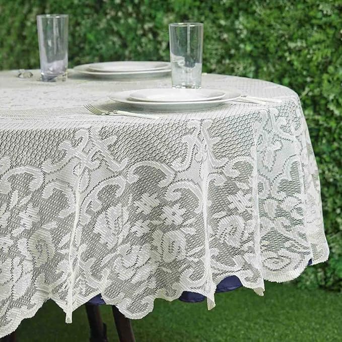 Tableclothsfactory 70" Premium Lace Ivory Round Tablecloth by TABLECLOTHSFACTORY