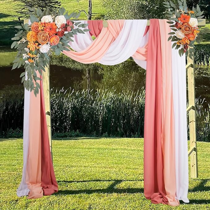 3 Panels Dusty Rose Arch Drapery 20Ft Chiffon Drapes Sheer Hanging - Image 6