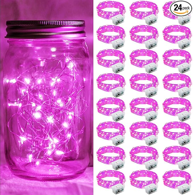 24 Pack Pink Fairy Lights 7Ft 20 LED Twinkle String Lights 3 Modes Battery by chzk