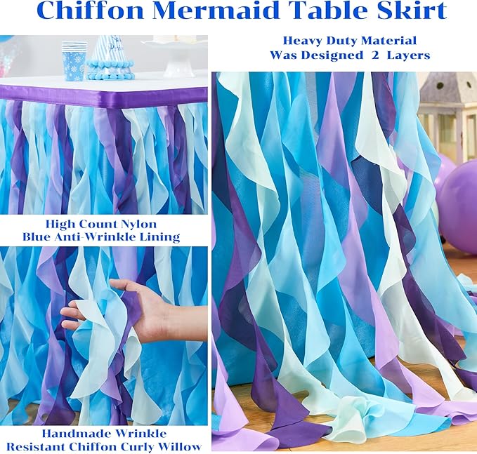 PARTISKY Mermaid Tulle Tutu Ruffle Curly Willow Table Skirt - Image 6