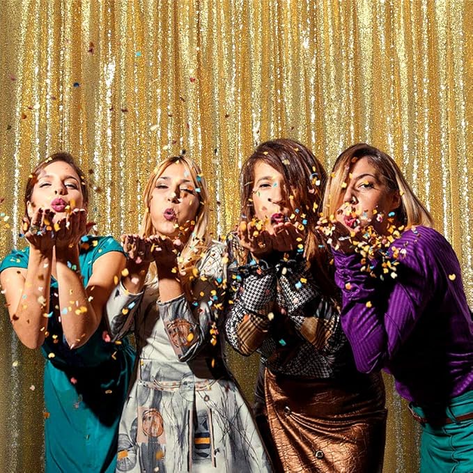 JYFLZQ Gold Sequin Backdrop Curtains 7ft x 7ft 1 Panel Glitter Photo Booth - Image 3
