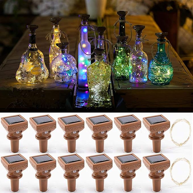 YJFWAL Upgraded 12 Pack Solar Wine Bottle Lights, 20 LEDs Waterproof Copper by YJFWAL