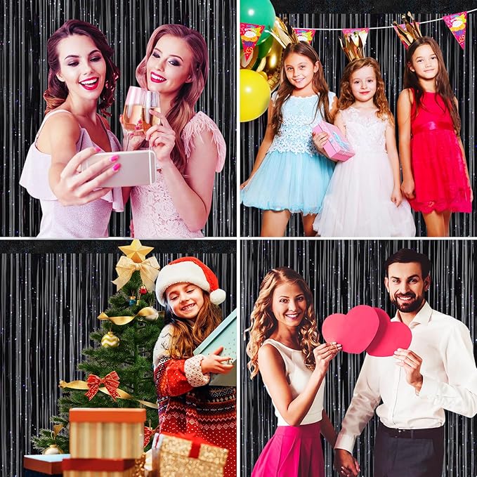 Picoway 4 Pack Foil Fringe Tinsel Backdrop Curtains, Birthday Engagement - Image 7