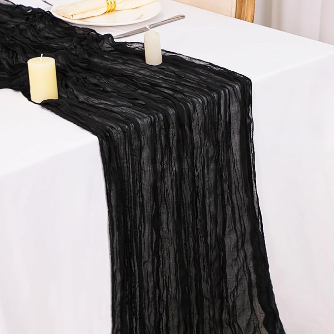 Snowkingdom 6PCS 13 Ft Black Cheesecloth Table Runner, 160 inch Long Cheese - Image 5