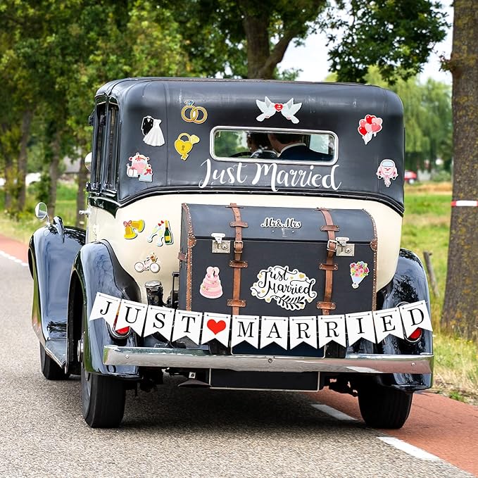 16 Pcs Just Married Car Decorations Include 14 Assorted Ornate Car Magnets Just - Image 5