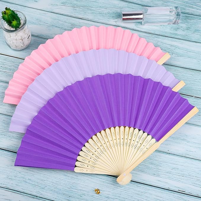Aneco 36 Pieces Handheld Paper Fans Paper Folding Fans - Image 5