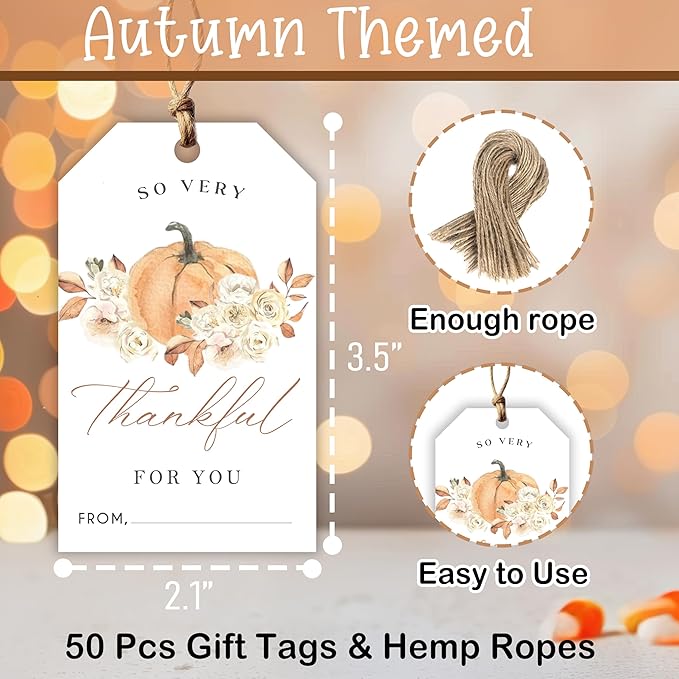 50 Pcs Fall Gift Tags, 2.1"×3.5" Autumn Florals Thank You Gift Tags - Image 2