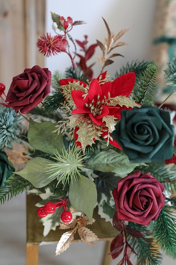 Serra Flora Artificial Christmas Flowers Greenery Combo Box Set Faux Flowers - Image 6