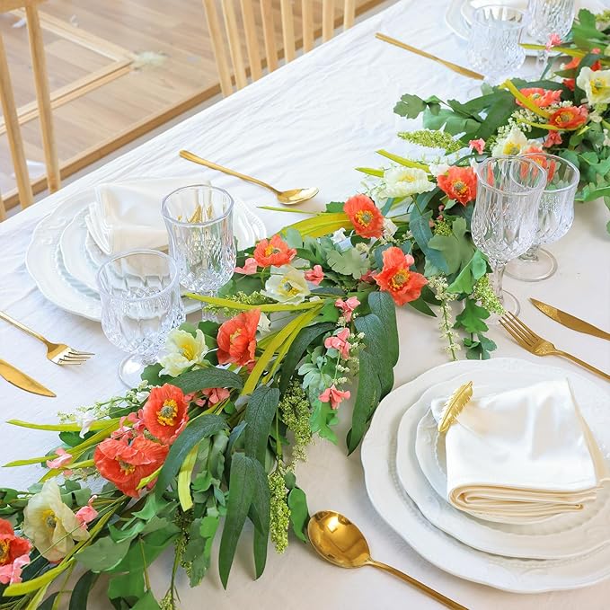 Mizii Red Artificial Flower Garland 6FT Fake Poppy Floral Garland Hanging Vines - Image 6