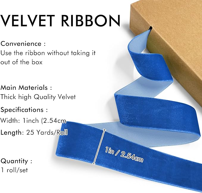 Royal Blue Velvet Ribbon 1'' 25 Yards - Image 2