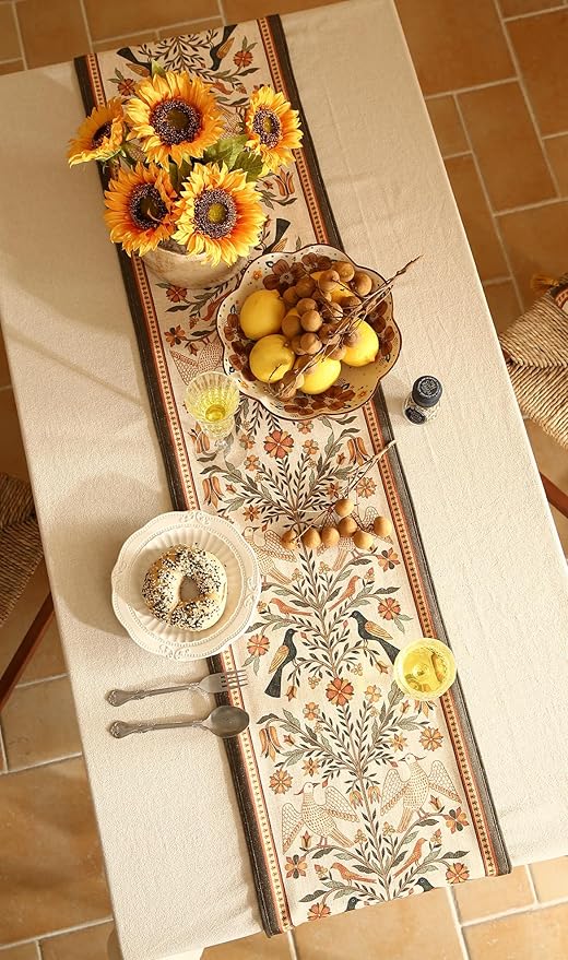 Decorative Linen Small Table Runner 63 Inches Long, Floral Rustic Runner - Image 7