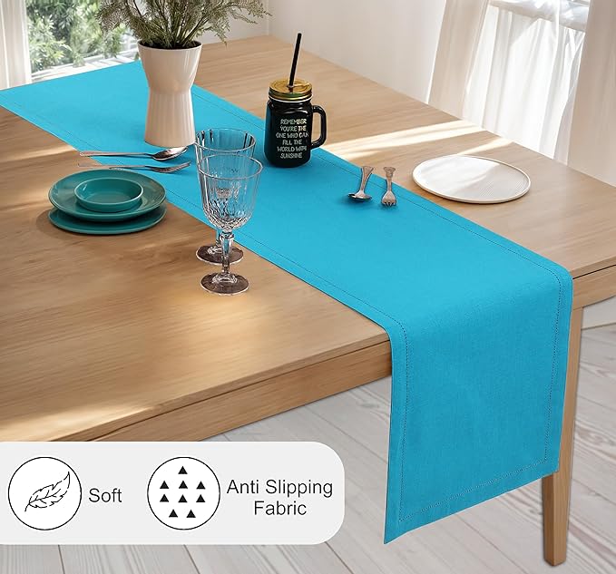 Ruvanti Linen Table Runner 108 Inches, Classic Hemstitch, Non-Slipping - Image 2