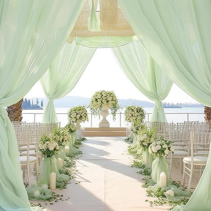 PARTISKY 10x7ft Sage Green Chiffon Backdrop Curtains, Wrinkle-Free Sheer Fabric - Image 6