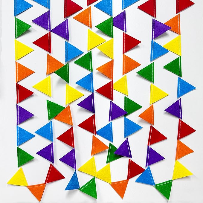 pinkblume Rainbow Party Decorations Colorful Felt Hanging Triangle Mini Bunting - Image 4