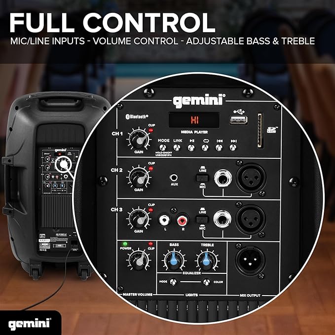 Gemini Sound AS-2115BT-LT Active 2000W Watt Party LED Light 15 Inch Woofer - Image 3