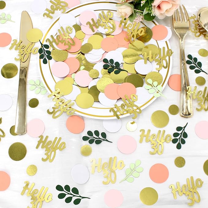 300PC 30TH Birthday Confetti for Table Pink and Sage Green Happy 30TH Birthday - Image 4