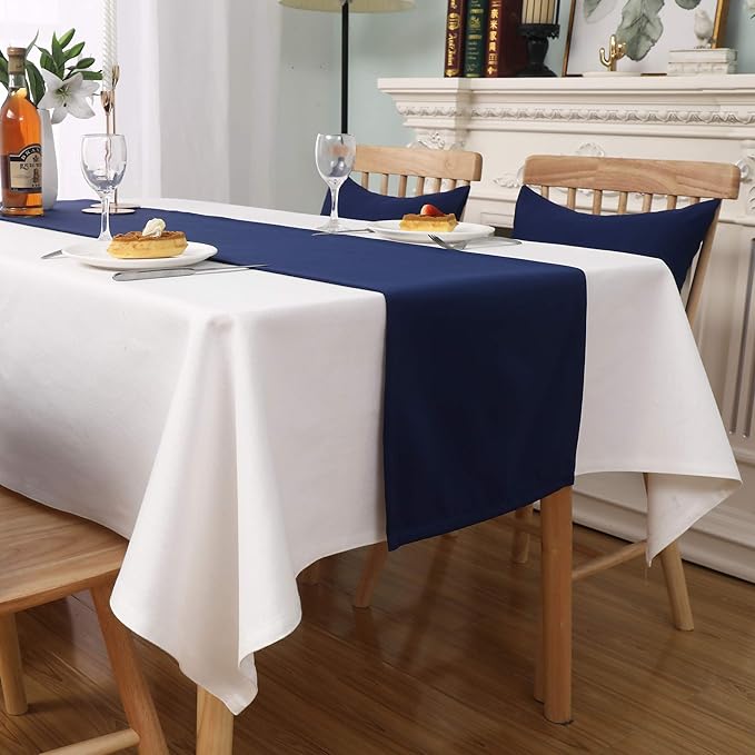 DUALIFE Navy Table Runner 72 Inch Soft Color Thick Polyester Decorative Cloth - Image 5