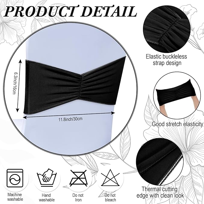 Moukeren 100 Pcs Spandex Chair Sashes Bows Bands Slider Sashes - Image 3