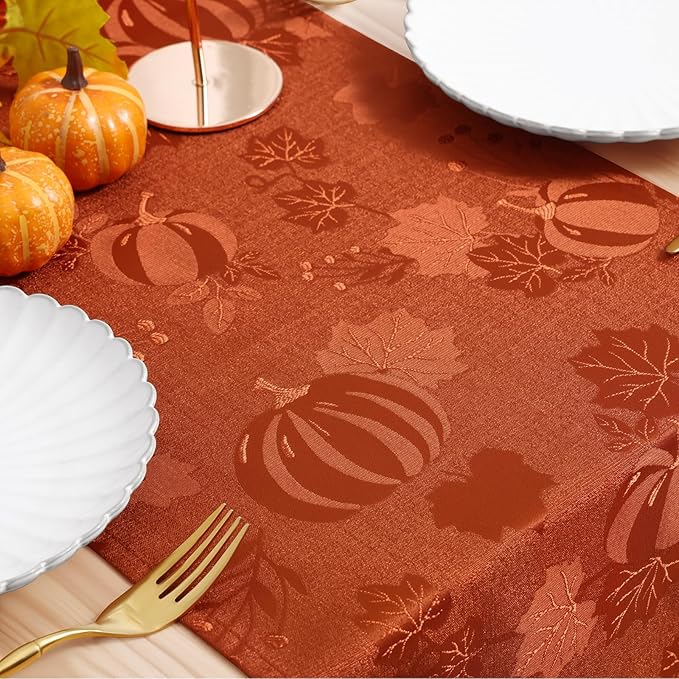 Smiry Thanksgiving Table Runner, 13x72 Inch Waterproof Fabric Damask Table - Image 4