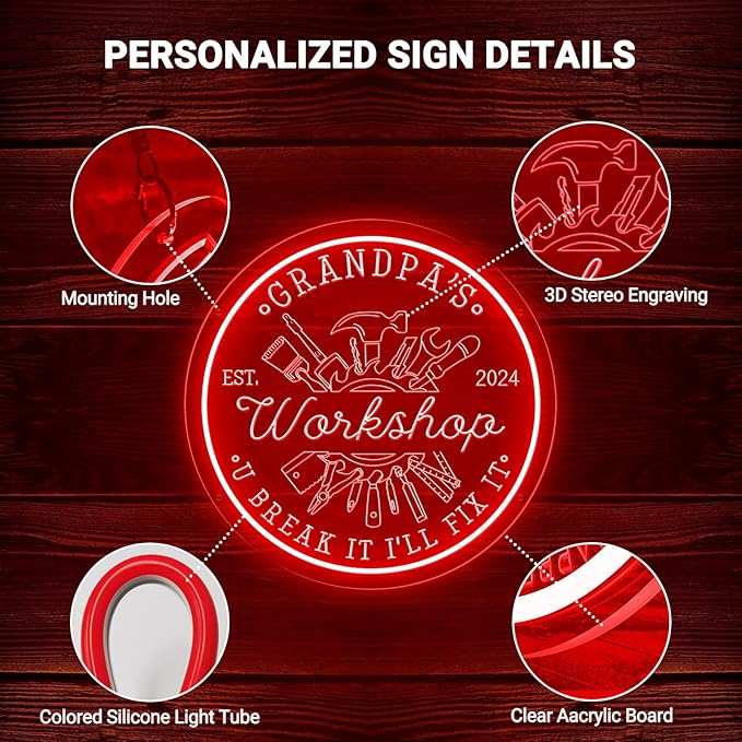 Custom Garage Neon Sign for Workshop, Personalized LED Wrench Tool Signs for - Image 3