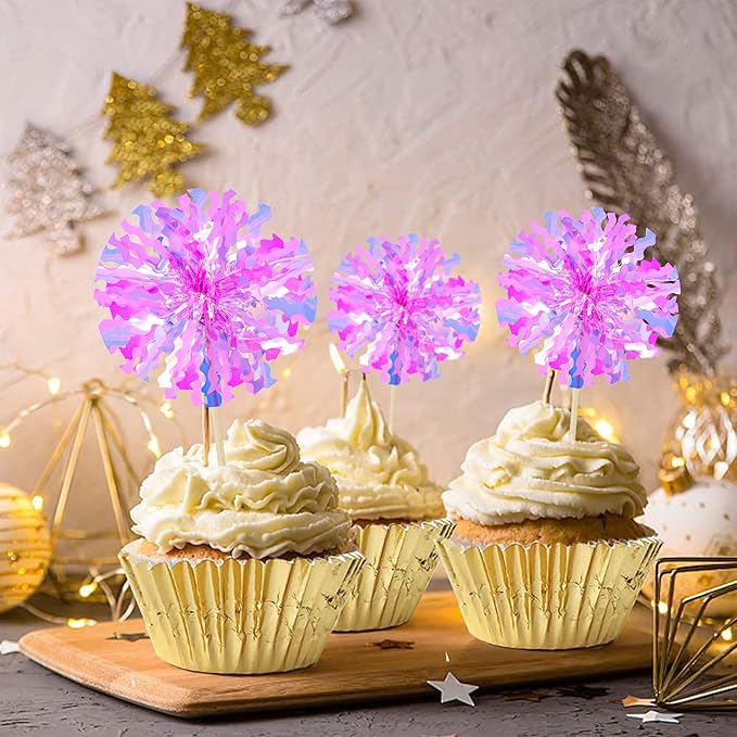Ephlyn 30Pcs Foil Firework Cupcake Toppers Happy Birthday Cake Toppers Tinsel - Image 5