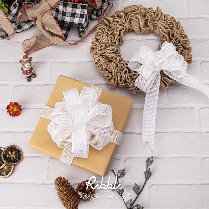 Ribbli White Burlap Wired Ribbon, 1” Inch x Continuous 20 Yard, Big Bows - Image 3