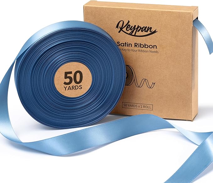 French Blue Satin Ribbon 7/8 Inch x 50 Yards Double-Faced Ribbons by Keypan