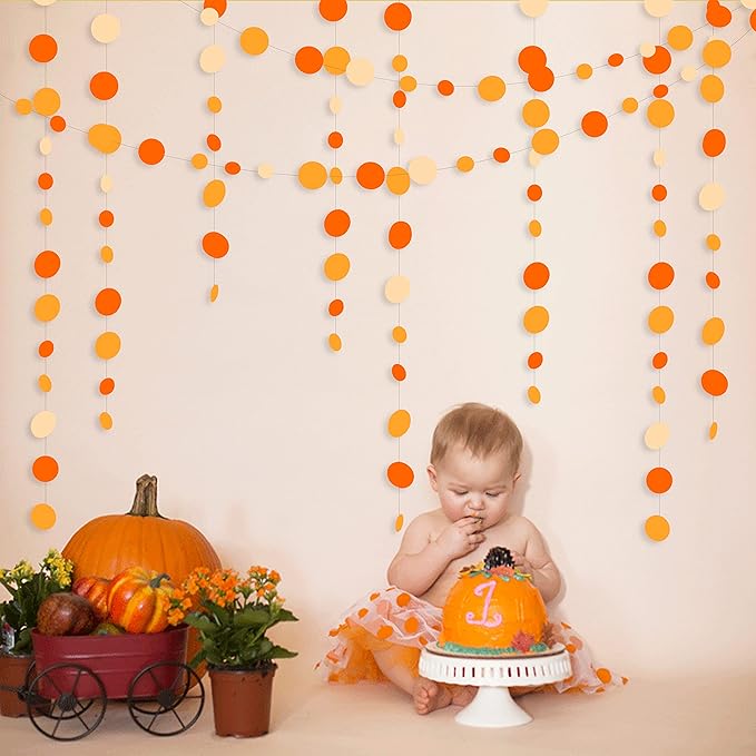 46 Ft Thanksgiving Fall Autumn Circle Dots Garland Gradient Orange Polka Dot - Image 4