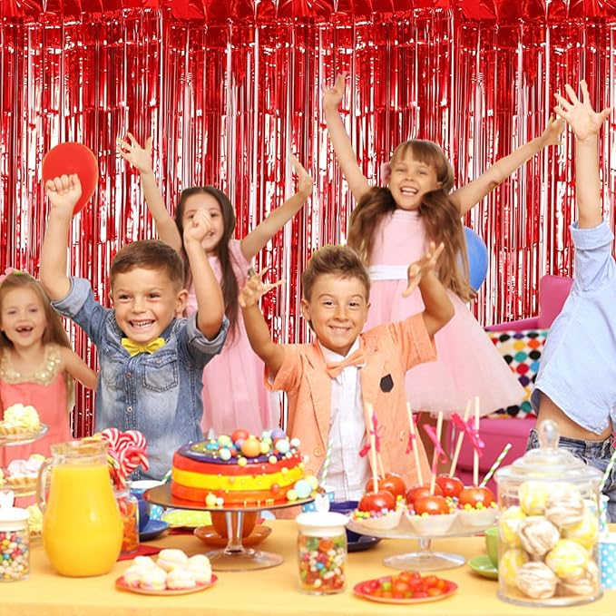 10 Pack Red Foil Curtain Backdrop 3.2ft x 9.8ft Metallic Tinsel Foil Fringe - Image 7