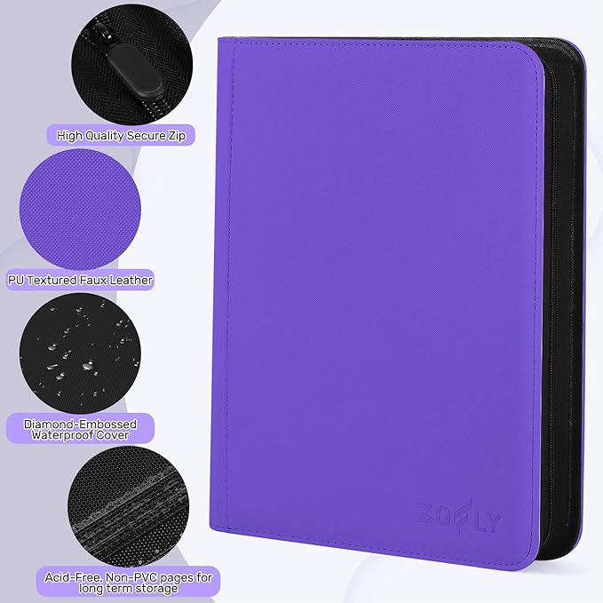 Trading Card Binder 9 Pocket, Zofly Zipper Card Collection Binder Album - Image 5