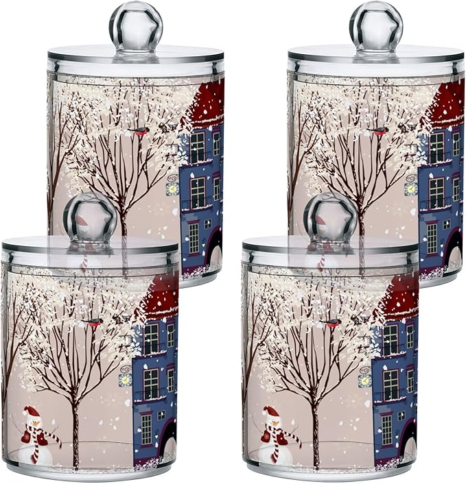 Gredecor Christmas Winter Qtip Holder Dispenser 2 Pack Snowmen Snow Courtyard - Image 2