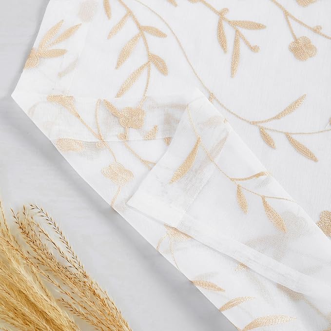 Sheer Curtains White-Beige 95 Inches, Embroidery Floral Pattern Window - Image 7
